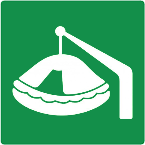 Bord met pictogram reddingsvlot met kraan ISO 7010