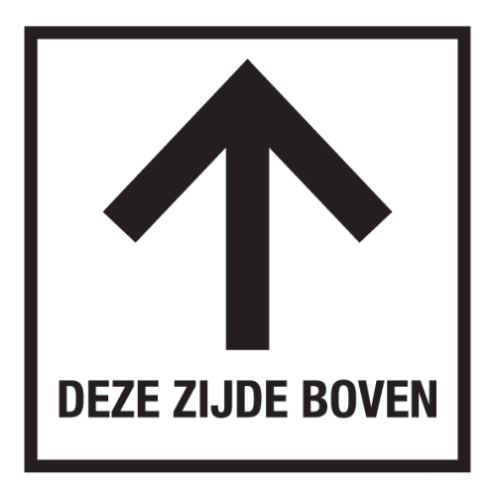 Sticker met pictogram en tekst Deze zijde boven