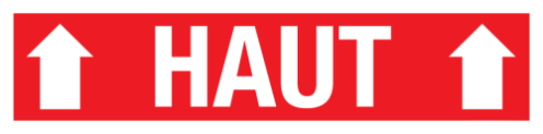 Sticker met pictogram en tekst Haut rood