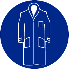 Blauwe sticker met pictogram om aan te duiden dat het dragen van een overjas verplicht is