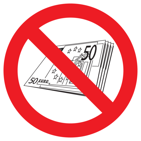 Sticker met pictogram Contant geld verboden (Raamsticker)