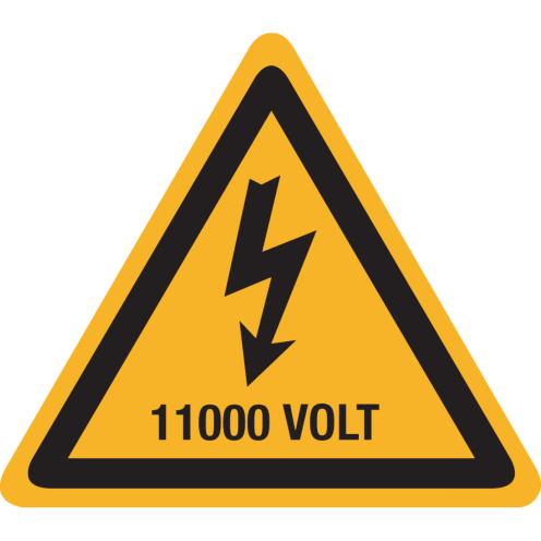 Sticker met pictogram / spanningsaanduiding "Waarschuwing 11000 volt" - ISO 7010 - W012