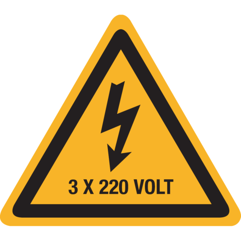 Sticker met pictogram / spanningsaanduiding "Waarschuwing 3x220 volt" - ISO 7010 - W012