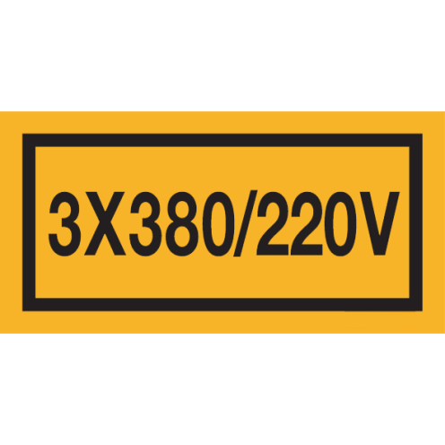 Sticker met spanningsaanduiding "3x380 / 220 Volt"