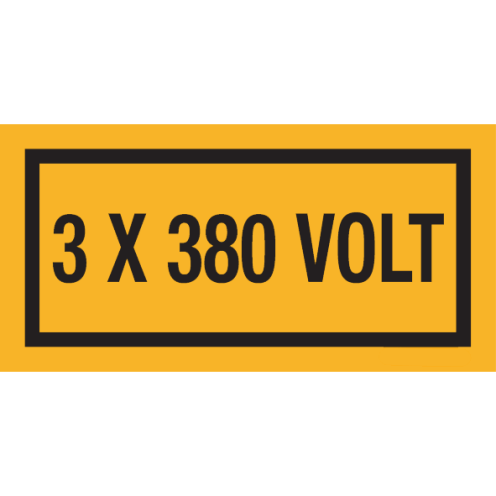 Sticker met spanningsaanduiding "3x380 Volt"
