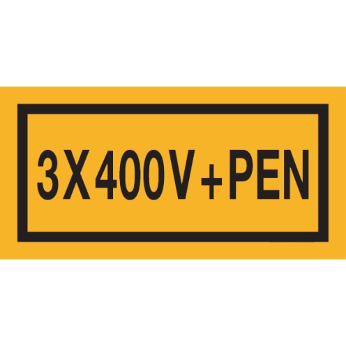 Sticker met spanningsaanduiding "3x400V+PEN"