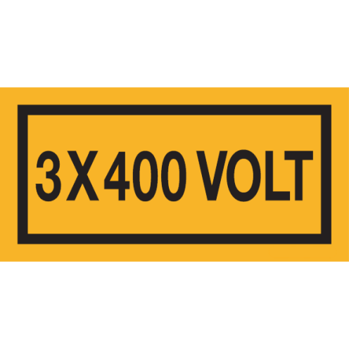 Sticker met spanningsaanduiding "3x400 Volt"