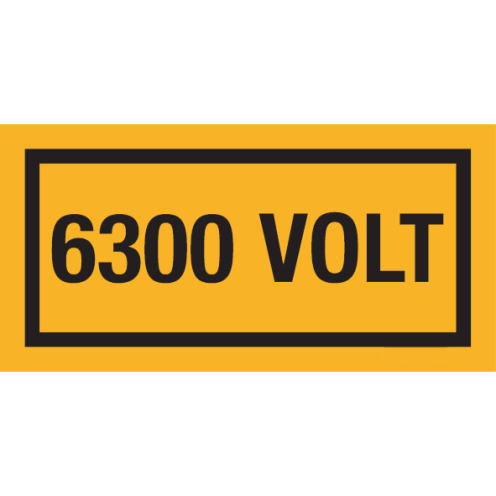 Sticker met tekst "6300 Volt"