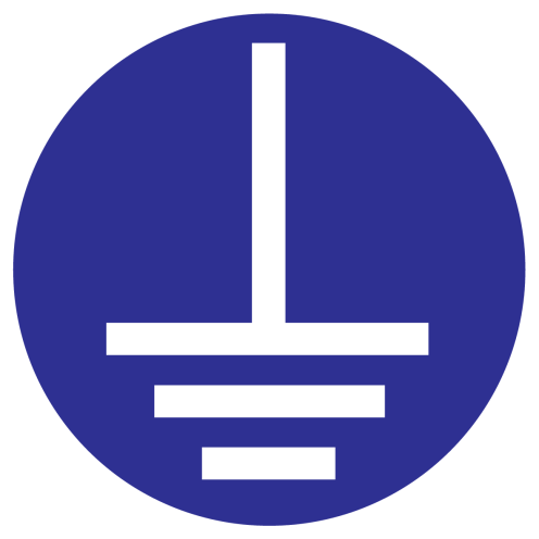 Blauwe sticker met pictogram om aan te duiden dat aarding verplicht is - ISO7010 - M005