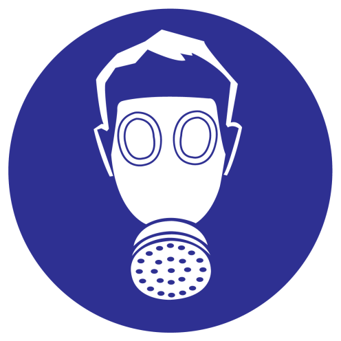 Blauwe sticker met pictogram om aan te duiden dat adembescherming verplicht is