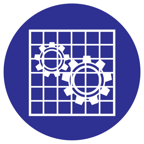 Blauwe sticker met pictogram om aan te duiden dat het afschermen van onderdelen en/of machines verplicht is - ISO7010 - M027