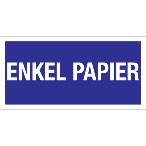 Blauwe sticker met tekst voor afvalscheiding van papier