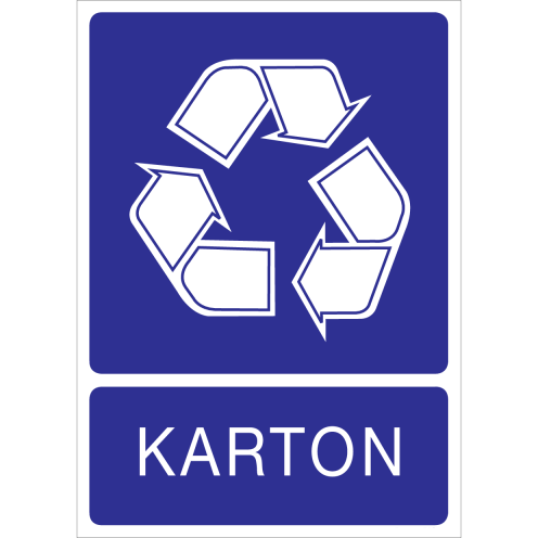 Blauwe sticker met pictogram voor het recyclen en afvalscheiden van karton