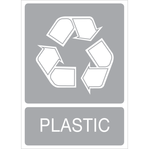 Grijze sticker met pictogram voor het recyclen en afvalscheiden van plastic