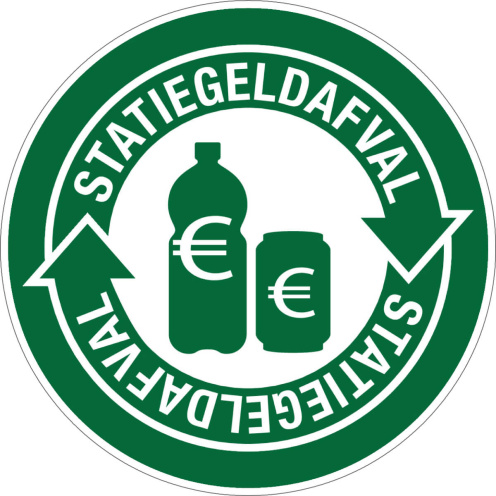 Sticker met pictogram voor het recyclen en afvalscheiden van statiegeld afval