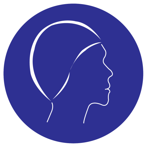 Blauwe sticker met pictogram om aan te duiden dat een badmuts verplicht is