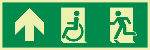 Fotoluminescerende sticker met pictogram nooduitgang rechtdoor beperkte mobiliteit ISO 7010