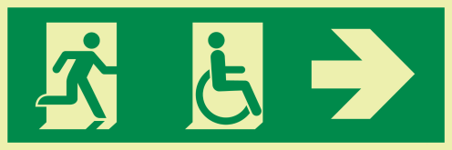 Fotoluminescerende sticker met pictogram nooduitgang rechts beperkte mobiliteit ISO 7010