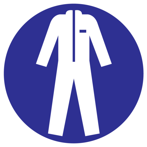 Blauwe sticker met pictogram om aan te duiden dat beschermende werkkleding verplicht is - ISO7010 - M010