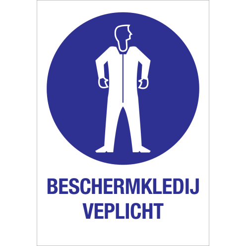Sticker met pictogram en tekst om aan te duiden dat beschermende werkkleding verplicht is
