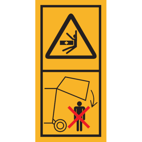 Machinemarkering sticker waarschuwing "Bewegende Delen, niet in de buurt van opgeheven klep" volgens ISO 11684