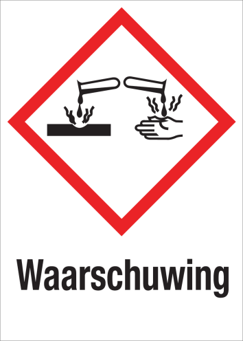 Sticker met pictogram "Bijtende Stoffen" en signaalwoord "Waarschuwing" - GHS 05