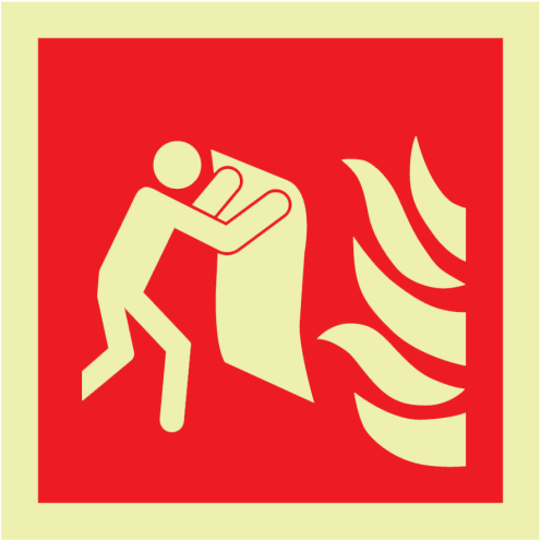 Fotoluminescerende sticker met pictogram van een blusdeken / branddeken