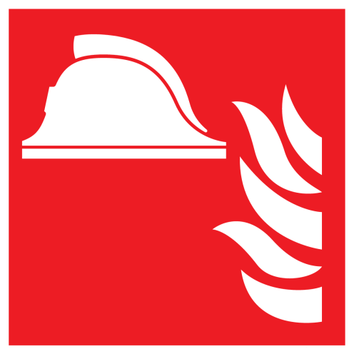 Sticker met pictogram van een brandweer helm met vlam