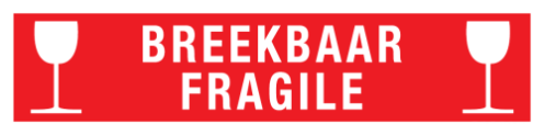 Sticker met pictogram en tekst Breekbaar/Fragile rood