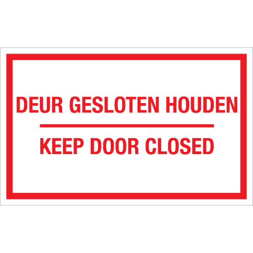 Sticker Deur Gesloten Houden, Keep Door Closed - tekststicker met rode tekst