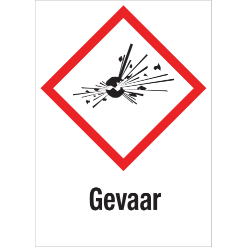Sticker met pictogram "Explosieve Stoffen" en signaalwoord "Gevaar" - GHS 01