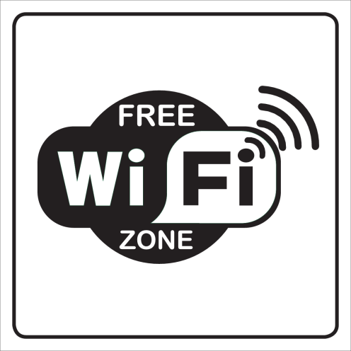 Witte sticker met pictogram om een gratis wifi zone aan te duiden