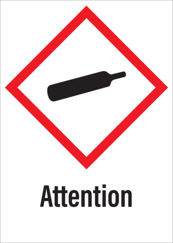 Sticker met pictogram "Gashouder onder druk" en signaalwoord "Attention" - GHS 04