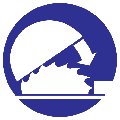 Blauwe sticker met pictogram om aan te duiden dat het zaagblad moet worden afgesloten - ISO7010 - M031