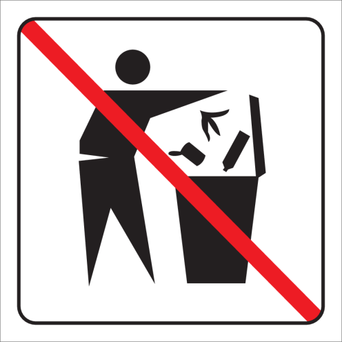 Witte sticker met pictogram om aan te duiden geen afval inwerpen