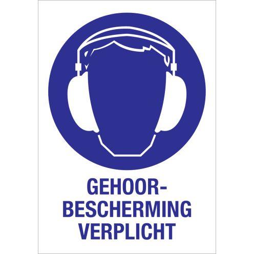Sticker met pictogram en tekst om aan te duiden dat gehoorbescherming verplicht is