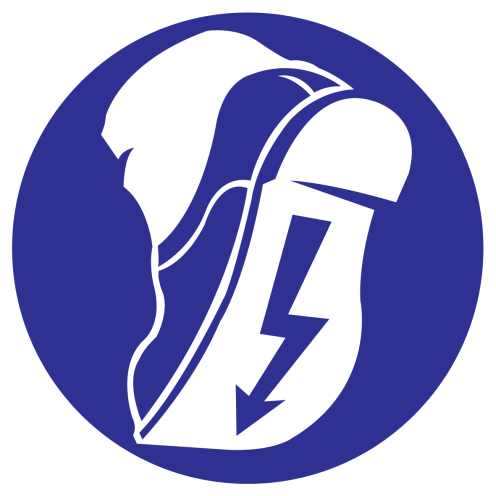 Blauwe sticker met pictogram om aan te duiden dat het dragen van geleide schoenen verplicht is - ISO7010 - M032