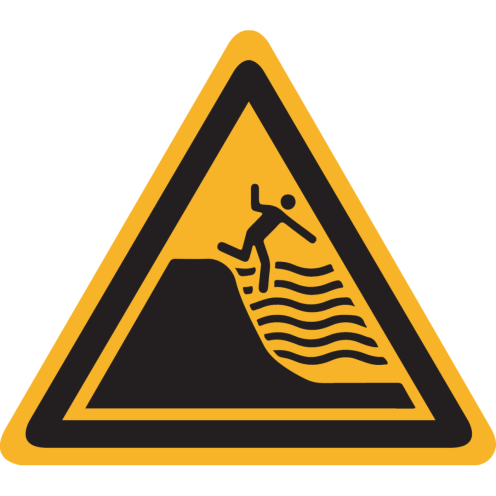 Sticker met pictogram "Waarschuwing Sterk Aflopend Strand" - ISO 7010 - W066