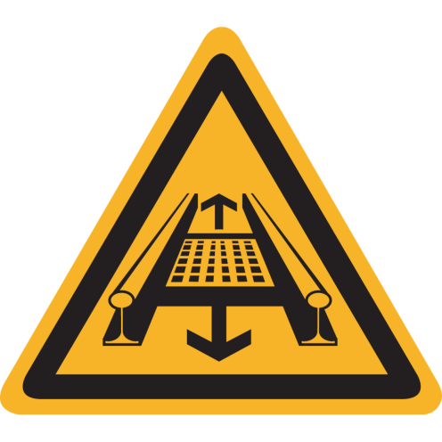 Sticker met pictogram "Waarschuwing gevaar van een bewegende installatie"