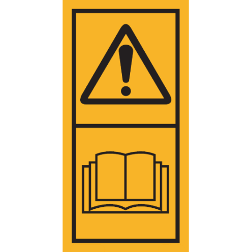 Machinemarkering sticker waarschuwing "Let op, Handleiding Lezen" volgens ISO 11684