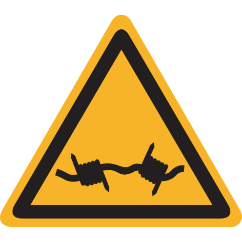 Sticker met pictogram "Waarschuwing Gevaar Prikkeldraad" - ISO 7010 - W033