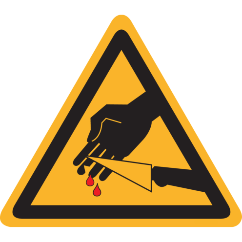 Sticker met pictogram "Waarschuwing gevaar voor snijden - scherp mes"