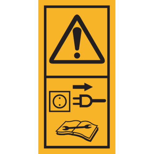 Machinemarkering sticker waarschuwing "Gevaar! Stroom uitschakelen voor reparatie en onderhoud" volgens ISO 11684