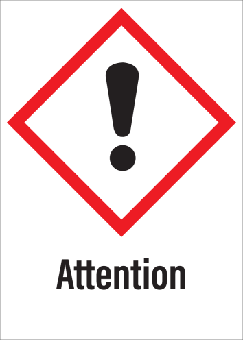 Sticker met pictogram "Gevaarlijke, schadelijke en irriterende stoffen" en signaalwoord "Attention" - GHS 07