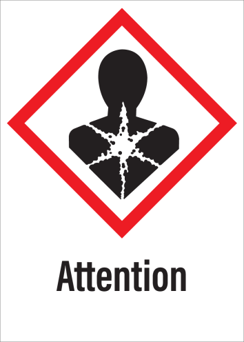 Sticker met pictogram "Gezondheidsgevaar" en signaalwoord "Attention" - GHS 08