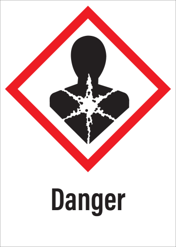 Sticker met pictogram "Gezondheidsgevaar" en signaalwoord "Danger" - GHS 08
