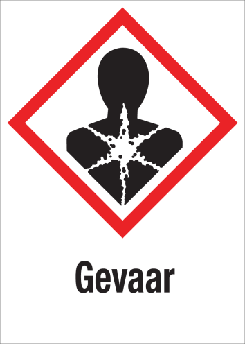 Sticker met pictogram "Gezondheidsgevaar" en signaalwoord "Gevaar" - GHS 08