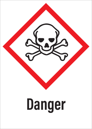 Sticker met pictogram "Giftige Stoffen" en signaalwoord "Danger" - GHS 06