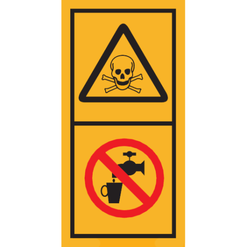 Machinemarkering sticker waarschuwing "Giftige Stoffen, geen drinkwater" volgens ISO 11684