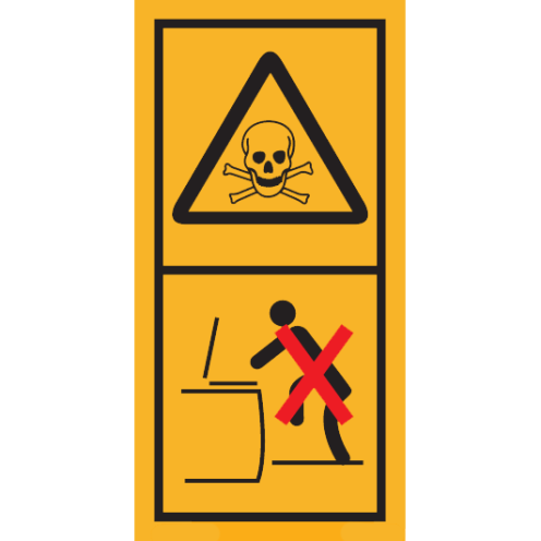 Machinemarkering sticker waarschuwing "Giftige Stoffen, niet opklimmen" volgens ISO 11684